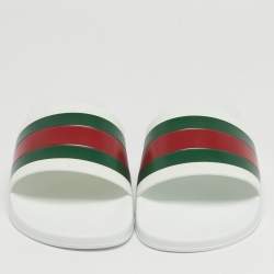 Pre Owned Gucci White Rubber Pursuit 72 Pool Slides Size 42