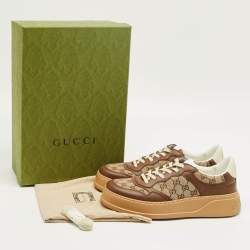 Pre Owned Gucci Beige/Brown GG Canvas and Leather Chunky B Sneakers Size 43