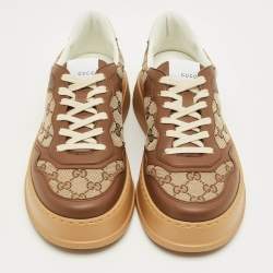 Pre Owned Gucci Beige/Brown GG Canvas and Leather Chunky B Sneakers Size 43