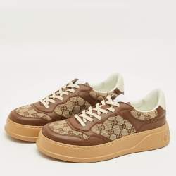 Pre Owned Gucci Beige/Brown GG Canvas and Leather Chunky B Sneakers Size 43
