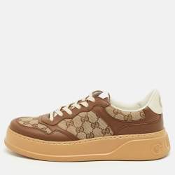 Pre Owned Gucci Beige/Brown GG Canvas and Leather Chunky B Sneakers Size 43