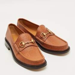 Pre Owned Gucci Brown Leather Horsebit Slip On Loafers Size 42