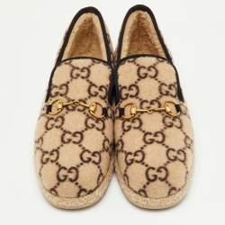 مملوكة مسبقًا حذاء لوفرز غوتشي فريا وول حورسبت بيج/أسود سليب أون مقاس 44.5