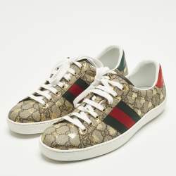مملوكة مسبقًا Gucci Ace Size 42.5 Beige Coated Canvas and Python Embossed Leather Low Top Sneakers