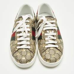 مملوكة مسبقًا Gucci Ace Size 42.5 Beige Coated Canvas and Python Embossed Leather Low Top Sneakers