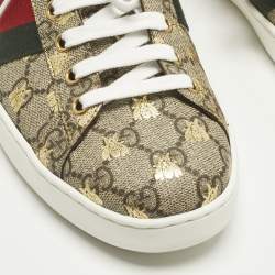 مملوكة مسبقًا Gucci Ace Size 42.5 Beige Coated Canvas and Python Embossed Leather Low Top Sneakers
