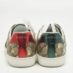 مملوكة مسبقًا Gucci Ace Size 42.5 Beige Coated Canvas and Python Embossed Leather Low Top Sneakers