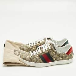 مملوكة مسبقًا Gucci Ace Size 42.5 Beige Coated Canvas and Python Embossed Leather Low Top Sneakers