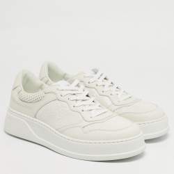 Pre Owned حذاء رياضي غوتشي "تشونكي بي" جلد GG أبيض طراز منخفض من أعلى مقاس 41.5