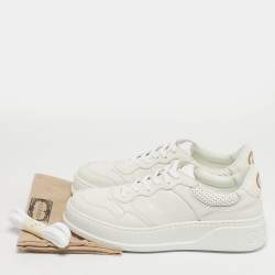 Pre Owned حذاء رياضي غوتشي "تشونكي بي" جلد GG أبيض طراز منخفض من أعلى مقاس 41.5