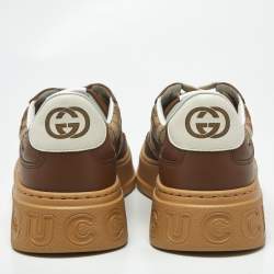 Pre Owned Gucci GG Supreme Size 44 Brown Canvas and Leather Lace Up Sneakers