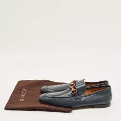 مملوكة مسبقًا Gucci Horsebit Size 43.5 Blue Leather Penny Loafers
