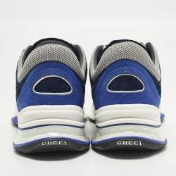 Pre Owned Gucci Run Size 41.5 Blue/Grey Nubuck Leather and Mesh Low Top Sneakers