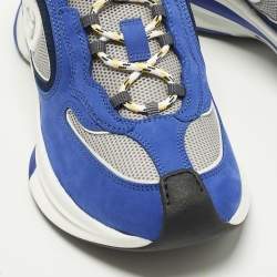 Pre Owned Gucci Run Size 41.5 Blue/Grey Nubuck Leather and Mesh Low Top Sneakers