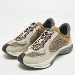 Pre Owned حذاء رياضي غوتشي قماش محبوك أبيض للجري مقاس 43.5