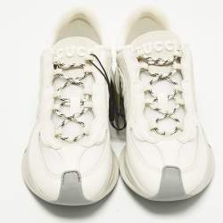 Pre Owned حذاء رياضي غوتشي قماش محبوك أبيض للجري مقاس 43.5