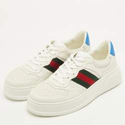 Pre Owned Gucci GG Web Size 41.5 White Leather Low Top Sneakers