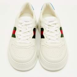 Pre Owned Gucci GG Web Size 41.5 White Leather Low Top Sneakers