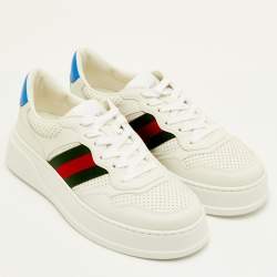 Pre Owned Gucci GG Web Size 41.5 White Leather Low Top Sneakers