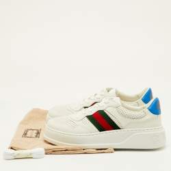 Pre Owned Gucci GG Web Size 41.5 White Leather Low Top Sneakers