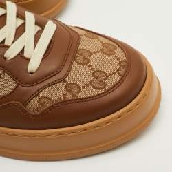 Pre Owned حذاء رياضي غوتشي سكرينير كانفاس و جلد بيج/بني منخفض من أعلى مقاس 41.5