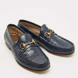 مملوكة مسبقًا Gucci 1953 Horsebit Size 41.5 Blue Crocodile Loafers