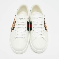 Pre Owned Gucci Ace Tiger Embroidered Size 43 White Leather Low Top Sneakers