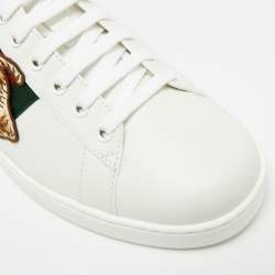 Pre Owned Gucci Ace Tiger Embroidered Size 43 White Leather Low Top Sneakers