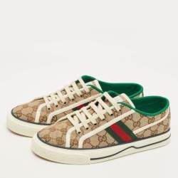 Pre Owned Gucci Tennis 1977 Size 38.5 Beige/Brown GG Canvas Low Top Sneakers