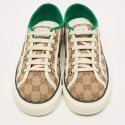 Pre Owned Gucci Tennis 1977 Size 38.5 Beige/Brown GG Canvas Low Top Sneakers