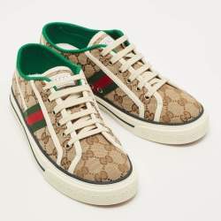 Pre Owned Gucci Tennis 1977 Size 38.5 Beige/Brown GG Canvas Low Top Sneakers