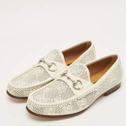 مملوكة مسبقًا حذاء لوفرز غوتشي هورسبت جلد كروكوديل أزرق مقاس 41.5