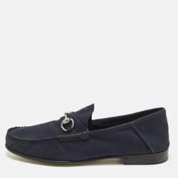 Pre Owned Gucci 1953 Horsebit Size 42.5 Navy Blue Suede Foldable Loafers