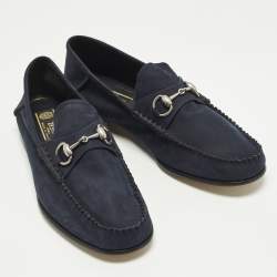 Pre Owned حذاء لوفرز غوتشي هورسبت جلد كروكوديل أزرق مقاس 41.5