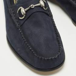 Pre Owned حذاء لوفرز غوتشي هورسبت جلد كروكوديل أزرق مقاس 41.5