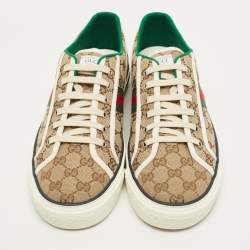 Pre Owned Gucci Tennis 1977 Size 46 Beige/Brown GG Canvas Low Top Sneakers