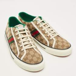 Pre Owned Gucci Tennis 1977 Size 46 Beige/Brown GG Canvas Low Top Sneakers