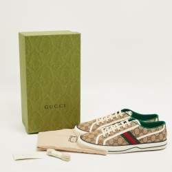 Pre Owned Gucci Tennis 1977 Size 46 Beige/Brown GG Canvas Low Top Sneakers