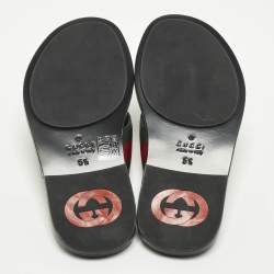 Pre Owned Gucci Size 39.5 Interlocking G Black Leather Thong Flat Sandals 