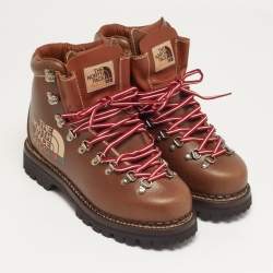 Pre Owned Gucci x The North Face Size 40.5 Brown Leather Hiking Ankle Boots