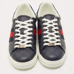 Pre Owned Gucci Ace Size 41 Blue/Black GG Supreme Canvas Low Top Sneakers