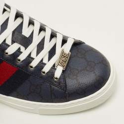 Pre Owned Gucci Ace Size 41 Blue/Black GG Supreme Canvas Low Top Sneakers