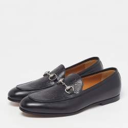 Pre Owned Gucci Jordy Size 43 Black Guccissima Leather Loafers