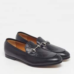 Pre Owned Gucci Jordy Size 43 Black Guccissima Leather Loafers