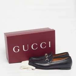 Pre Owned Gucci Jordy Size 43 Black Guccissima Leather Loafers