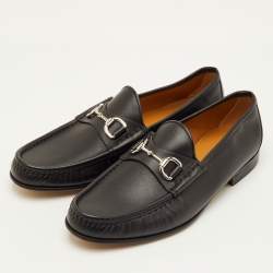 Pre Owned Gucci Horsebit Size 41.5 Black Leather Slip On Loafers
