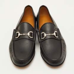 Pre Owned Gucci Horsebit Size 41.5 Black Leather Slip On Loafers