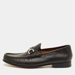 Pre Owned Gucci Horsebit Size 41.5 Black Leather Slip On Loafers