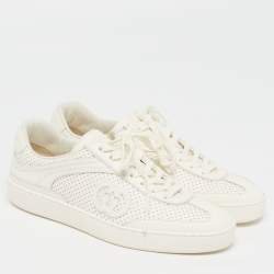 Pre Owned حذاء رياضي غوتشي جي 75 منخفض من أعلى جلد مثقب أبيض فاتح مقاس 40