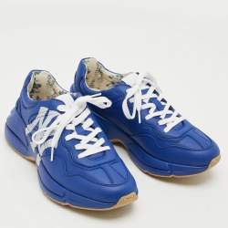 مملوكة مسبقًا Gucci Rhyton Size 40.5 Blue Leather Sneakers
